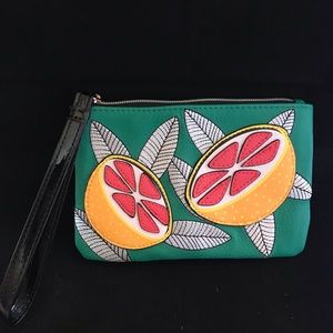 Neiman Marcus Wristlet Zip Pouch w/Fruit Appliques